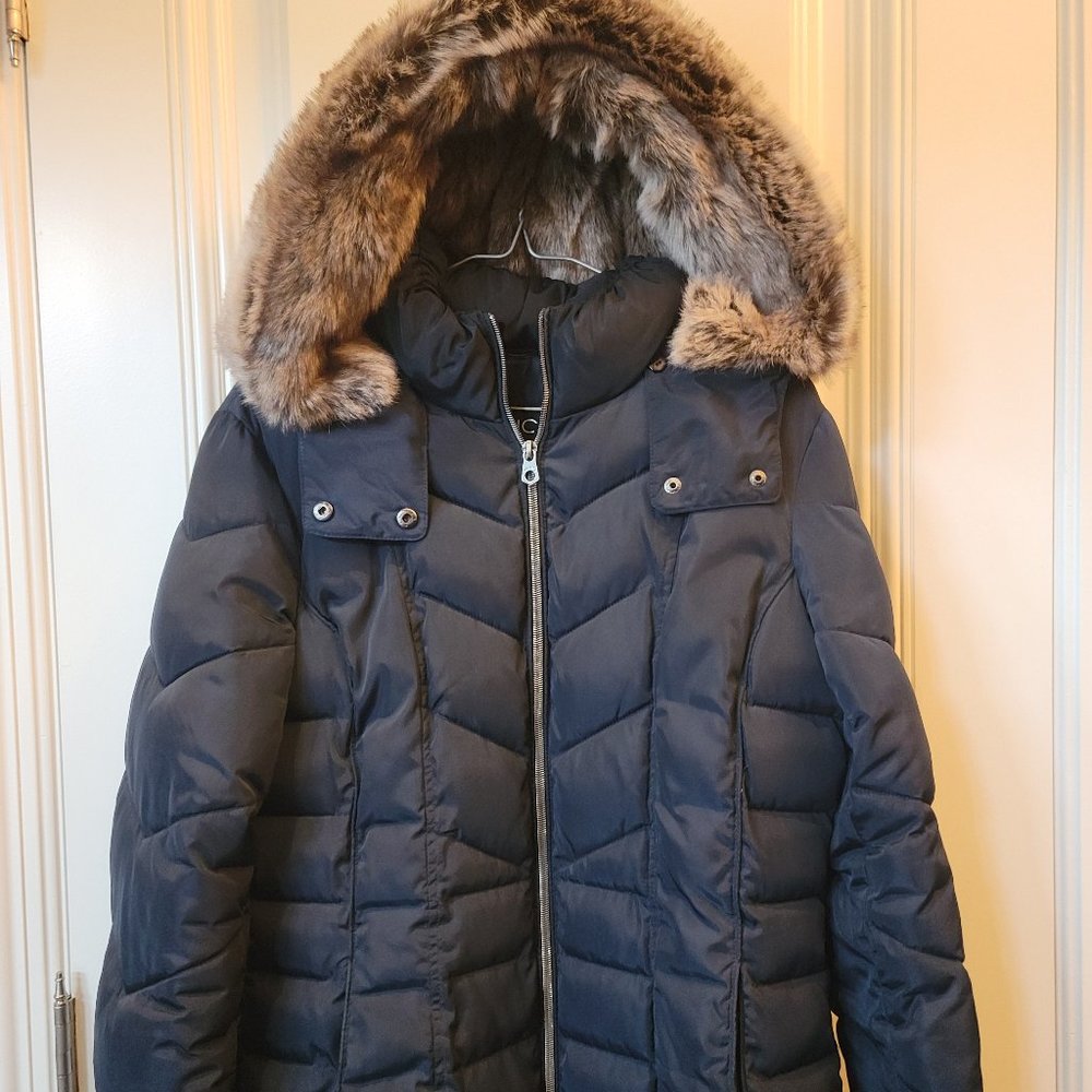 Nautica Navy Coat with Removable Faux Fur Hood